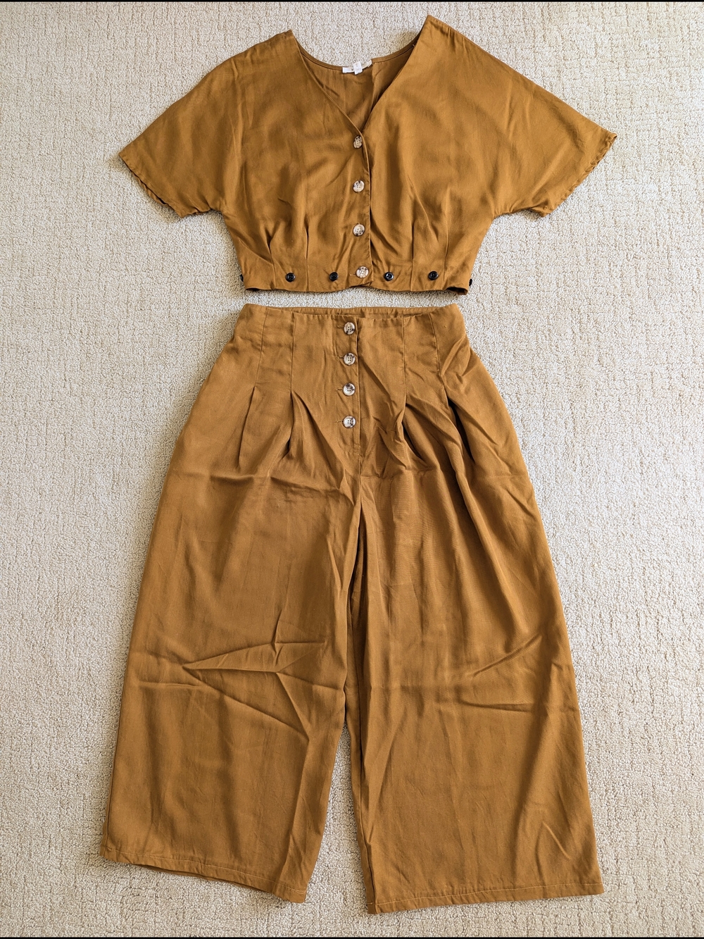 Button-Front Wide Leg Jumpsuit in Mustard - Picture 2 of 14